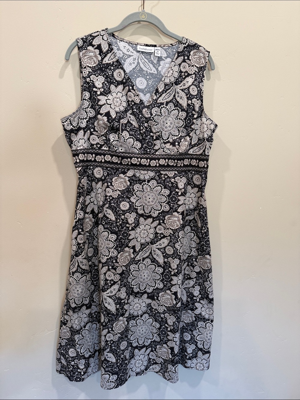 croft & barrow Black and White Floral V-Neck A-Line Dress
